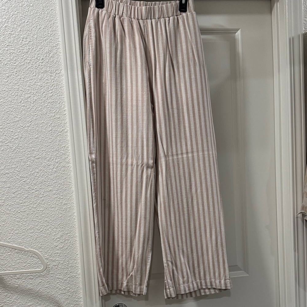 The Workshop Striped Beige and White Linen Pants